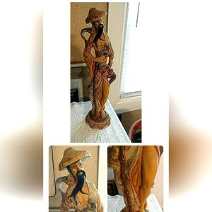 Vintage Oriental Hand Carved Alabaster  Sculpture of Chinese Man W/Gold Color